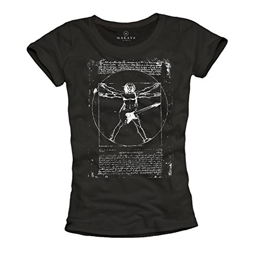 Da Vinci Guitarra - Camisetas de Grupos de Rock para Mujer - Negras S