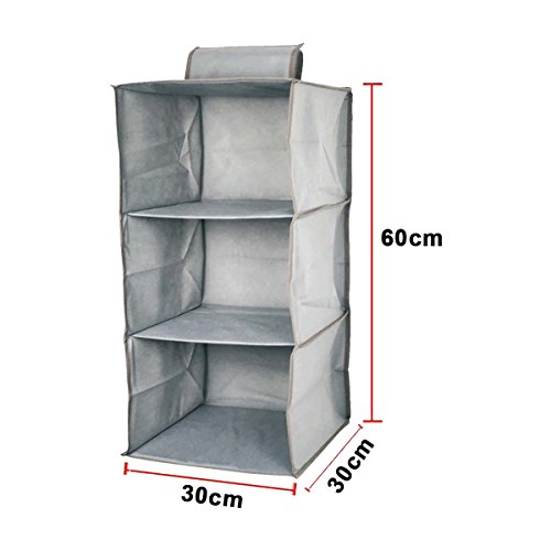 Dabuty Online, S.L. Organizador para Colgar en el Armario u hogar con 3 estantes Color Gris. Medidas 30 x 30 x 60 cm. Zapatero, Organizador de Ropa.
