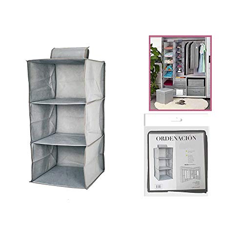 Dabuty Online, S.L. Organizador para Colgar en el Armario u hogar con 3 estantes Color Gris. Medidas 30 x 30 x 60 cm. Zapatero, Organizador de Ropa.