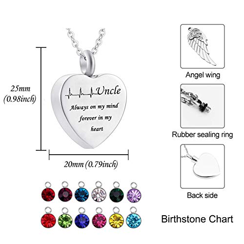 Daesar Colgantes Cenizas Corazón con ala de Ángel Piedra del Zodíaco y ECG Grabado Uncle Always on my Mind Forvever in my Heart Noviembre Amarillo