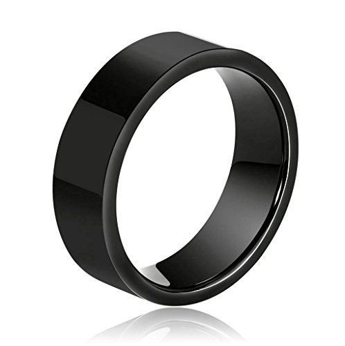 Daesar Joyería Anillo Cerámico Brillantes Pulido Ancho Sello de Ajuste Cómodo Compromiso Alianzas Boda Banda Negro Talla 22