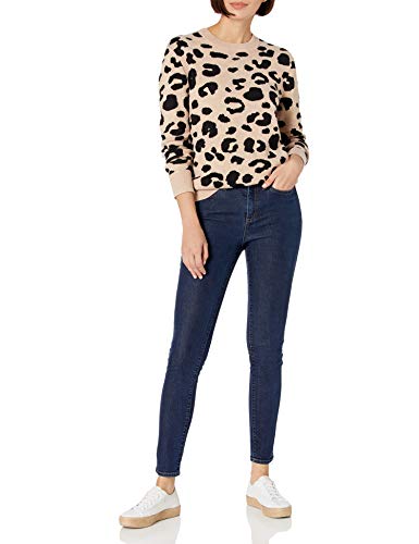 Daily Ritual Jersey de Cuello Redondo de Jacquard ultrasuave Pullover-Sweaters, Estampado de Leopardo Camel, L