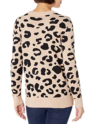Daily Ritual Jersey de Cuello Redondo de Jacquard ultrasuave Pullover-Sweaters, Estampado de Leopardo Camel, XXL
