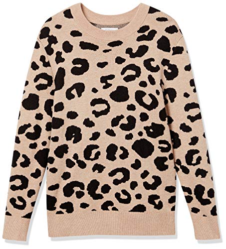 Daily Ritual Jersey de Cuello Redondo de Jacquard ultrasuave Pullover-Sweaters, Estampado de Leopardo Camel, XXL