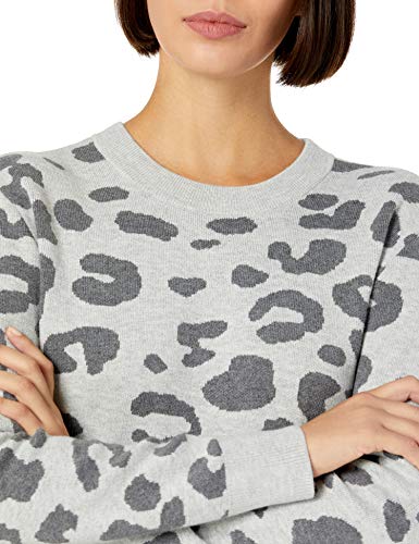 Daily Ritual Jersey de Cuello Redondo de Jacquard ultrasuave Pullover-Sweaters, Estampado de Leopardo Gris Jaspeado, L