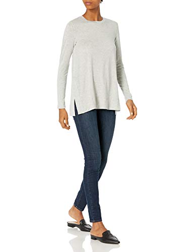 Daily Ritual Long-Sleeve Tunic Sweater with Side Slits Fashion-t-Shirts, Gris Claro Jaspeado, US L (EU L - XL)