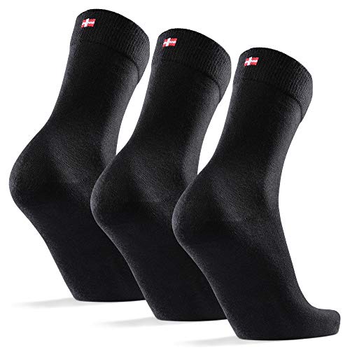 DANISH ENDURANCE Calcetines de Algodón, para Hombre y Mujer, Calcetines Clásicos de Vestir, Cómodos, Transpirables, para el Uso Diario, Negro, Gris, Rojo, Pack de 3 (Negro, EU 39-42)