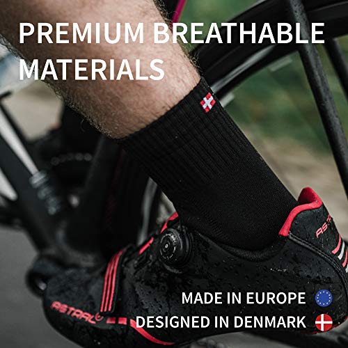 DANISH ENDURANCE Calcetines de Ciclismo para Hombres y Mujeres, Paquete de 3 Calcetines de Bicicleta Transpirables hasta el Tobillo (1 x Rayas, 1 x Negro, 1 x Azul), EU 39-42