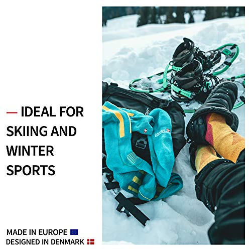 DANISH ENDURANCE Calcetines Térmicos de Esquí de Lana Merino 1 Par (Azul/Amarillo, EU 35-38)