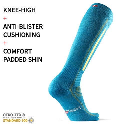 DANISH ENDURANCE Calcetines Térmicos de Esquí de Lana Merino 1 Par (Azul/Amarillo, EU 35-38)
