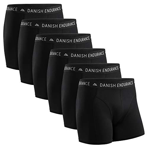 DANISH ENDURANCE Calzoncillos Bóxers de Algodón para Hombre, Ropa Interior, Elásticos, Ultrasuaves, Pack de 6 (Negro, S)