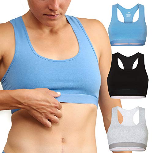 DANISH ENDURANCE Sujetador Mujer en Coton organico Pack de 3 (Multicolor (1 x Negro, 1 x Gris, 1 x Azul), Medium)