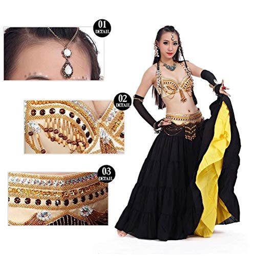 Danza del Vientre Traje Árabe Traje Tribal De Poliéster Cinturón Tribal Sujetador Ropa Femenina Desempeño Nacional (Color : Black Gold, Size : M)
