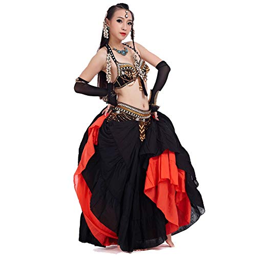 Danza del Vientre Traje Árabe Traje Tribal De Poliéster Cinturón Tribal Sujetador Ropa Femenina Desempeño Nacional (Color : Black Gold, Size : M)