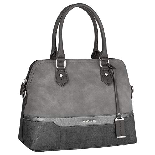 David Jones - Bolso de Mano Bugatti Mujer - Bolso Bandolera Hombro Cuero PU - Tote Mensajero Señora Multicolor Rayas PU - Shopper Mediano Bolera Piel - Satchel Moda Trabajo Diario Vida - Gris Oscuro