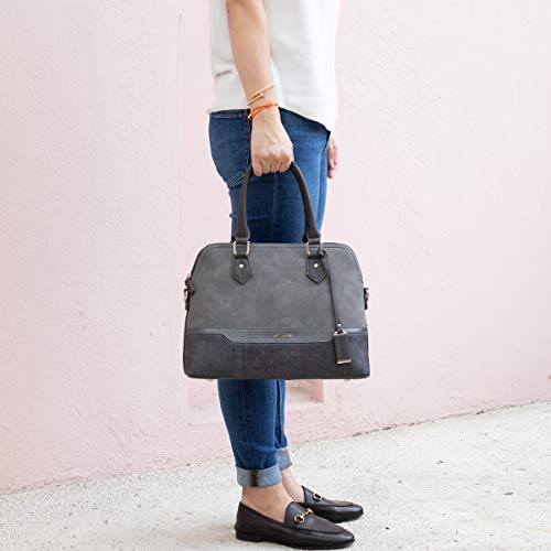 David Jones - Bolso de Mano Bugatti Mujer - Bolso Bandolera Hombro Cuero PU - Tote Mensajero Señora Multicolor Rayas PU - Shopper Mediano Bolera Piel - Satchel Moda Trabajo Diario Vida - Gris Oscuro