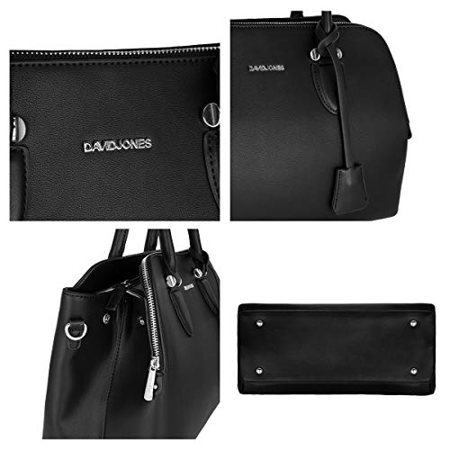 David Jones - Bolso de Mano Bugatti Mujer - Señora Tote Bag Cuero Genuino PU - Bolso de Hombro Bandolera Múltiples Bolsillos Cremallera - Shopper Asas Piel Trabajo Diario Elegante Moda - Negro