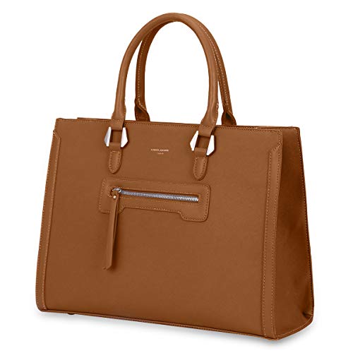 David Jones - Bolso de Mano Trabajo Mujer - Shopper Tote Bag PU Piel - Grande Bolso Bandolera Hombro Cuero Asa Superior - Maletines A4 Diario Vida Satchel Mensajero Oficina Escuela - Camel