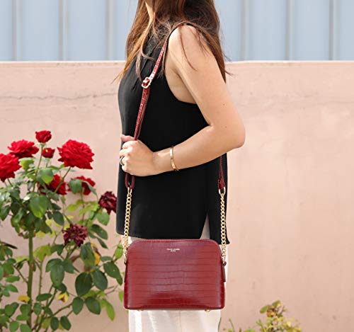 David Jones - Pequeño Bolso Bandolera Cadena Piel Cocodrilo Mujer - Bolsos de Hombro Cruzado Cuero PU - Mensajero Crossbody Bag - Bolso Mano Zip Embrague Clutch Pochette Noche Diario Vida - Rojo