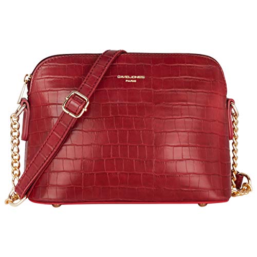 David Jones - Pequeño Bolso Bandolera Cadena Piel Cocodrilo Mujer - Bolsos de Hombro Cruzado Cuero PU - Mensajero Crossbody Bag - Bolso Mano Zip Embrague Clutch Pochette Noche Diario Vida - Rojo
