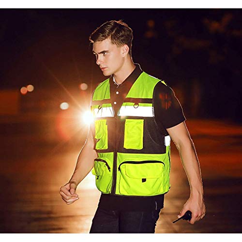 DBSCD Chaleco de Seguridad para Hombres, Chaleco Reflectante Chaleco de Seguridad Jersey Multibolsillos Chaleco de Alta Visibilidad Nocturno (Amarillo Fluorescente, L)