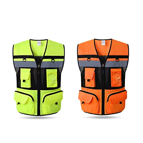 DBSCD Chaleco de Seguridad para Hombres, Chaleco Reflectante Chaleco de Seguridad Jersey Multibolsillos Chaleco de Alta Visibilidad Nocturno (Amarillo Fluorescente, L)
