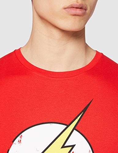 DC Comics - Camiseta de Flash con cuello redondo de manga corta para hombre, Rojo, Small