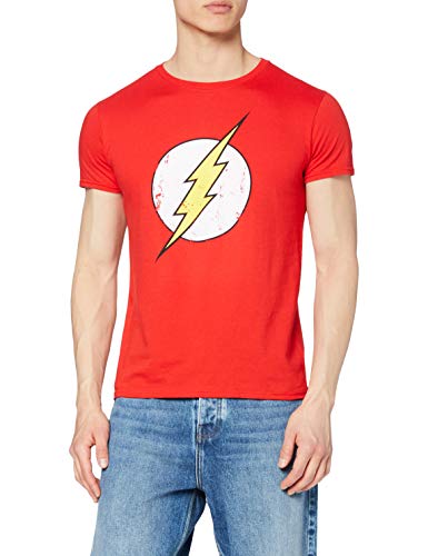 DC Comics - Camiseta de Flash con cuello redondo de manga corta para hombre, Rojo, Small