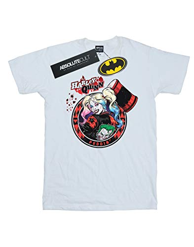 DC Comics Mujer Harley Quinn Joker Patch Camiseta del Novio Fit Blanco Large
