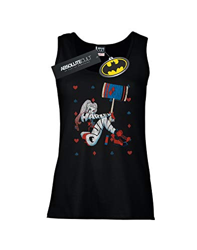 DC Comics Mujer Harley Quinn Playing Card Suit Camiseta Sin Mangas Negro X-Large