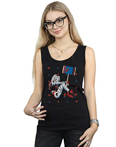 DC Comics Mujer Harley Quinn Playing Card Suit Camiseta Sin Mangas Negro X-Large