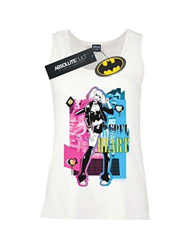 DC Comics Mujer Harley Quinn Rebel Heart Camiseta Sin Mangas Blanco X-Large
