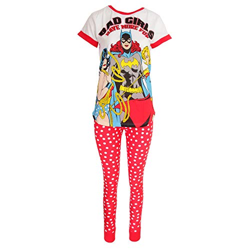 DC Comics - Set de Pijamas de la Liga de la Justicia diseño Bad Girls para Chica Mujer (36-38 EU) (Blanco)