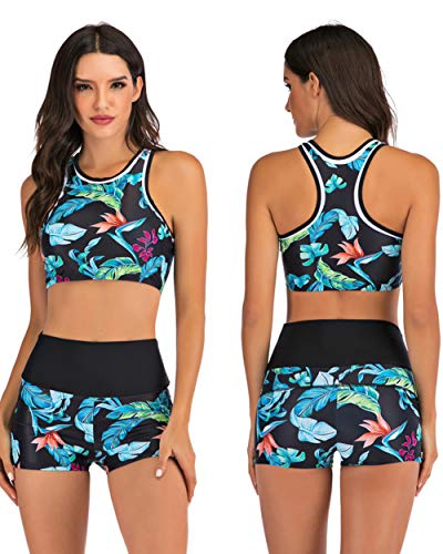 De Cintura Alta del Bikini Conjunto con Push Pantalones Cortos Traje De Baño Deporte De Las Mujeres del Traje De Baño Swim Up Traje De Baño Más del Tamaño,Azul,M