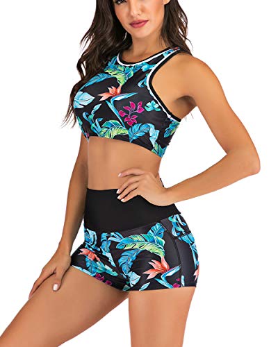 De Cintura Alta del Bikini Conjunto con Push Pantalones Cortos Traje De Baño Deporte De Las Mujeres del Traje De Baño Swim Up Traje De Baño Más del Tamaño,Azul,M
