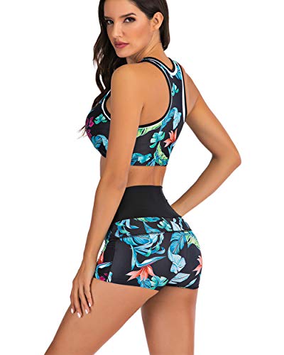 De Cintura Alta del Bikini Conjunto con Push Pantalones Cortos Traje De Baño Deporte De Las Mujeres del Traje De Baño Swim Up Traje De Baño Más del Tamaño,Azul,M