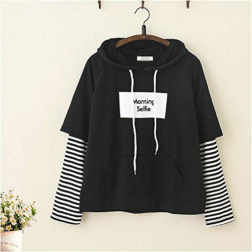 De Moda Ulzzang Moda Estético Punk Mañana Selfie Texto Rayas Mangas Modelo Capucha Chaqueta Pull-Over