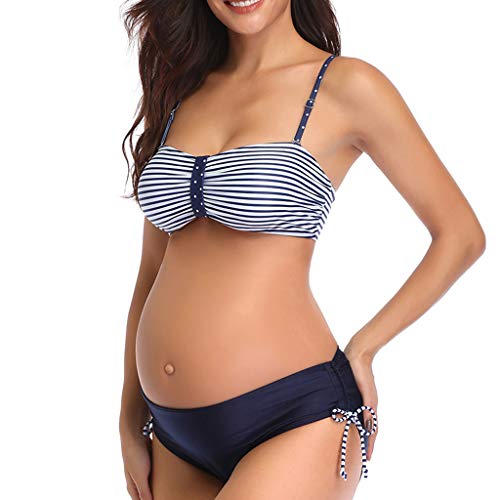 Deajing Bikini Mujer Push up Tankinis Mujer Traje de Baño de Maternidad Bañadores Mujer Premamá de Maternidad Verano A Rayas Bikini Bañador Ropa de Playa Talla Extra (Azul Oscuro, M)