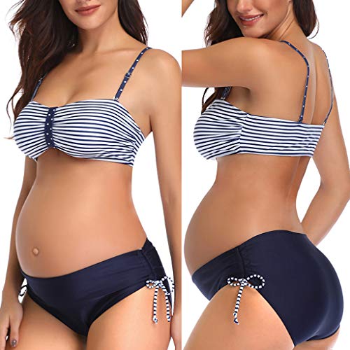 Deajing Bikini Mujer Push up Tankinis Mujer Traje de Baño de Maternidad Bañadores Mujer Premamá de Maternidad Verano A Rayas Bikini Bañador Ropa de Playa Talla Extra (Azul Oscuro, M)