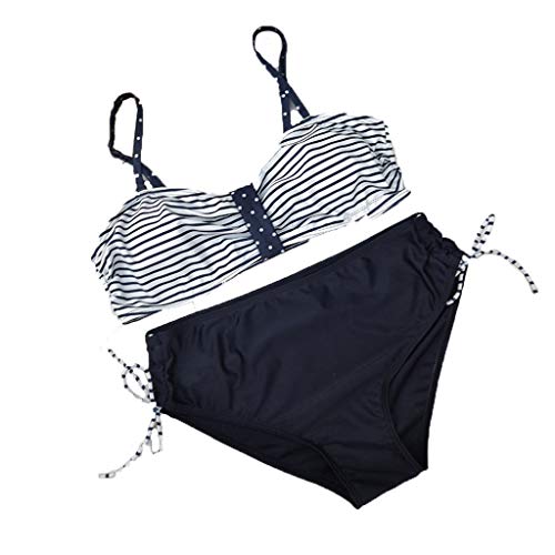 Deajing Bikini Mujer Push up Tankinis Mujer Traje de Baño de Maternidad Bañadores Mujer Premamá de Maternidad Verano A Rayas Bikini Bañador Ropa de Playa Talla Extra (Azul Oscuro, M)