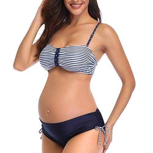 Deajing Bikini Mujer Push up Tankinis Mujer Traje de Baño de Maternidad Bañadores Mujer Premamá de Maternidad Verano A Rayas Bikini Bañador Ropa de Playa Talla Extra (Azul Oscuro, M)
