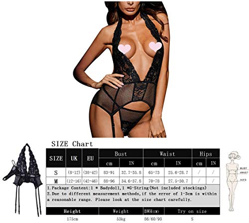 DEARAIMILI Mujer Lencería Encaje Cuello en V Escotado por Detrás Ligas Babydoll