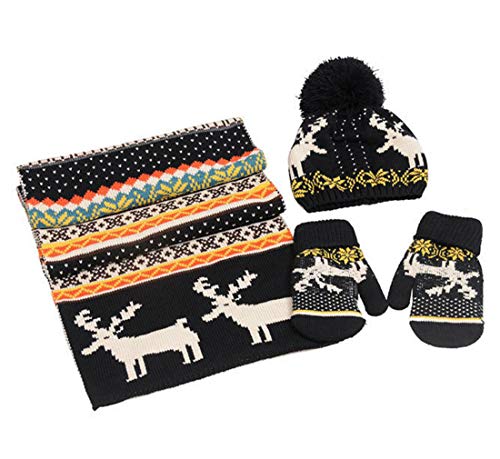 DEBAIJIA Conjunto de bufanda de sombrero mujer Guantes tejidos forrados terciopelo conjunto tres piezas Invierno Cálido