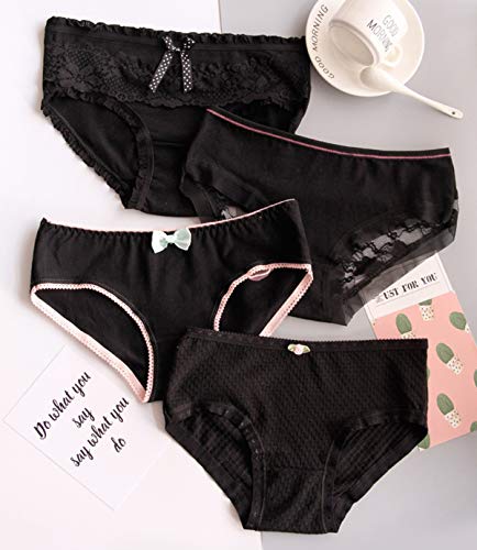 DEBAIJIA Mujer Braguitas 4 Pcs Dama Bragas Femeninos Ropa Interior Calzoncillos Algodón Elástico Transpirable Encaje All Seasons Universal