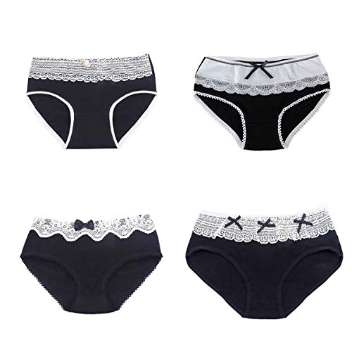 DEBAIJIA Mujer Braguitas 4 Pcs Dama Bragas Femeninos Ropa Interior Calzoncillos Algodón Elástico Transpirable Encaje All Seasons Universal