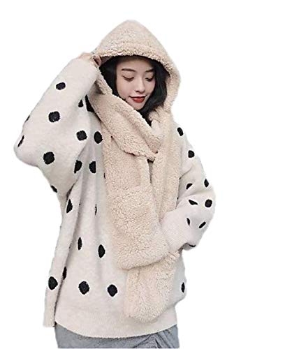 DEBAIJIA Sombrero de mujer Conjunto de bufanda Guantes tejidos Cordero integrado Cachemira Acogedor Conjunto de tres piezas mujer para exteriores Invierno Casual Cálido Suave Color sólido 3 in 1