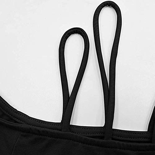 Decai Verano Camisas de Hombro Frío Blusas Tops Chaleco de Manga Corta Túnica Tops Casual Camiseta de Tirantes para Mujer Señoras Blusa Sólida Correa Suelta Columpios Negro 38-40 EU