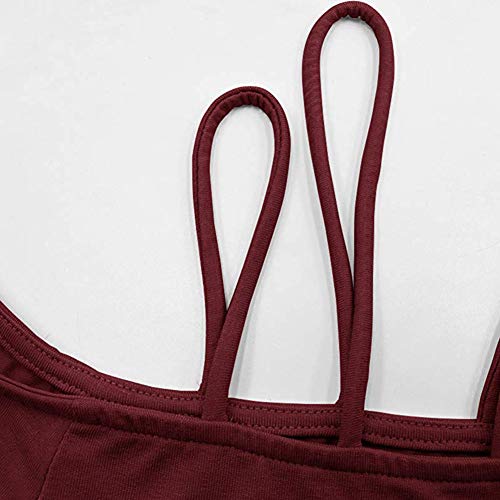 Decai Verano Camisas de Hombro Frío Blusas Tops Chaleco de Manga Corta Túnica Tops Casual Camiseta de Tirantes para Mujer Señoras Blusa Sólida Correa Suelta Columpios Vino Rojo 38-40 EU
