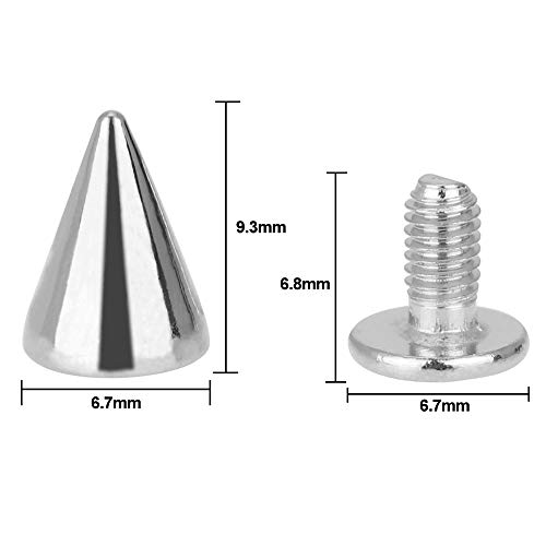 DECARETA 100 Piezas Remaches Punk Plateado,Cono Picos con Tornillo,Remaches Tachuelas DIY Craft Cool Punk Para la Decoración en Bolsas de Bricolaje Pulseras de Cuero Ropa Zapatos Etc (Silver)