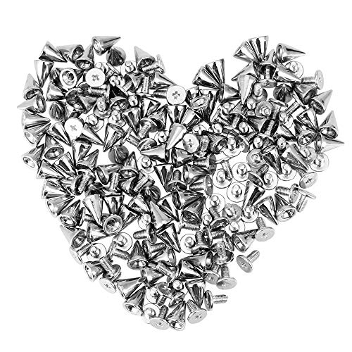 DECARETA 100 Piezas Remaches Punk Plateado,Cono Picos con Tornillo,Remaches Tachuelas DIY Craft Cool Punk Para la Decoración en Bolsas de Bricolaje Pulseras de Cuero Ropa Zapatos Etc (Silver)